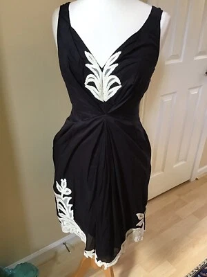 Vestido boho de algodón bordado blanco y negro para mujer Yoana Baraschi talla 6, nuevo con etiquetas Foto 1 de 4