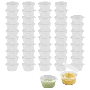 100 pcs - 50ml Clear Plastic Food Container with Hinged Lid Sauce Dip Pots (2oz) - Picture 1 of 22