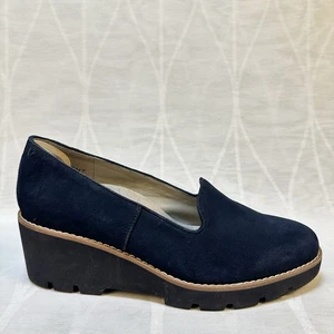 Vionic Women's Willa Sz 9.5W Wide Navy Blue Suede Wedge Slip-On Loafers $140 - Picture 1 of 10