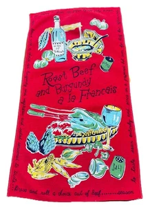 Nuevo de Lote Antiguo Toalla de té roja ROAST BEEF AND BURGUNDY a la FRANCAIS EXCELENTE - Imagen 1 de 6