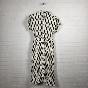 Warehouse Shirt Dress Women UK 10 Midi Belt Abstract White Black - Picture 1 of 4