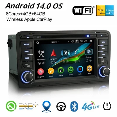 Android 14 Autoradio CD DAB+ Carplay 64GB 8-Kern Navi Für Audi A3 S3 RS3 RNSE-PU - Bild 1 von 4