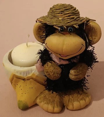 Putzige Dekofigur Affe mit Kerzenhalter + ca. 15 x 14 cm + sehr gut erhalten - Bild 1 von 3