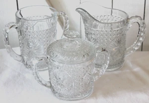 Imperial GLASS AMELIA PATTERN Spooner, Milk Pitcher, Sugar Bowl w/Lid Set 1920's - Picture 1 of 12