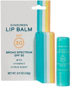 Trader Joe’s SUNSCREEN LIP BALM Broad Spectrum SPF 30 Vitamin E Citrus Scent NEW - Picture 1 of 2