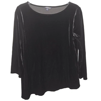 Vintage Brooks Brothers Black Velvet Asymmetrical Top Size L Whimsigoth Witchy - Image 1 of 4
