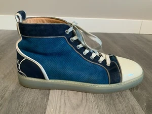 Christian Louboutin Blau Wildleder Weiß Lackleder High Top Sneakers Gr 12 45 - Bild 1 von 11