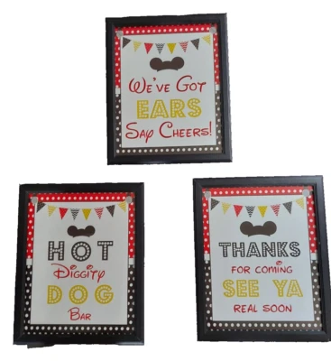 Disney Mickey Mouse Theme Set of 3 Framed Party Signs 11" X 9" - Image 1 of 4