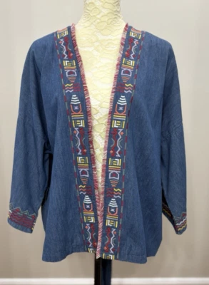 Cárdigan Falls Creek M Bordado Azul Cambray Top Bordado Azteca Boho Nuevo sin Etiquetas Foto 1 de 4