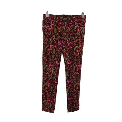 Hartstrings Girls Corduroy Pants Size 7 Floral Skinny Burgundy Lime Green Pink - Image 1 of 4