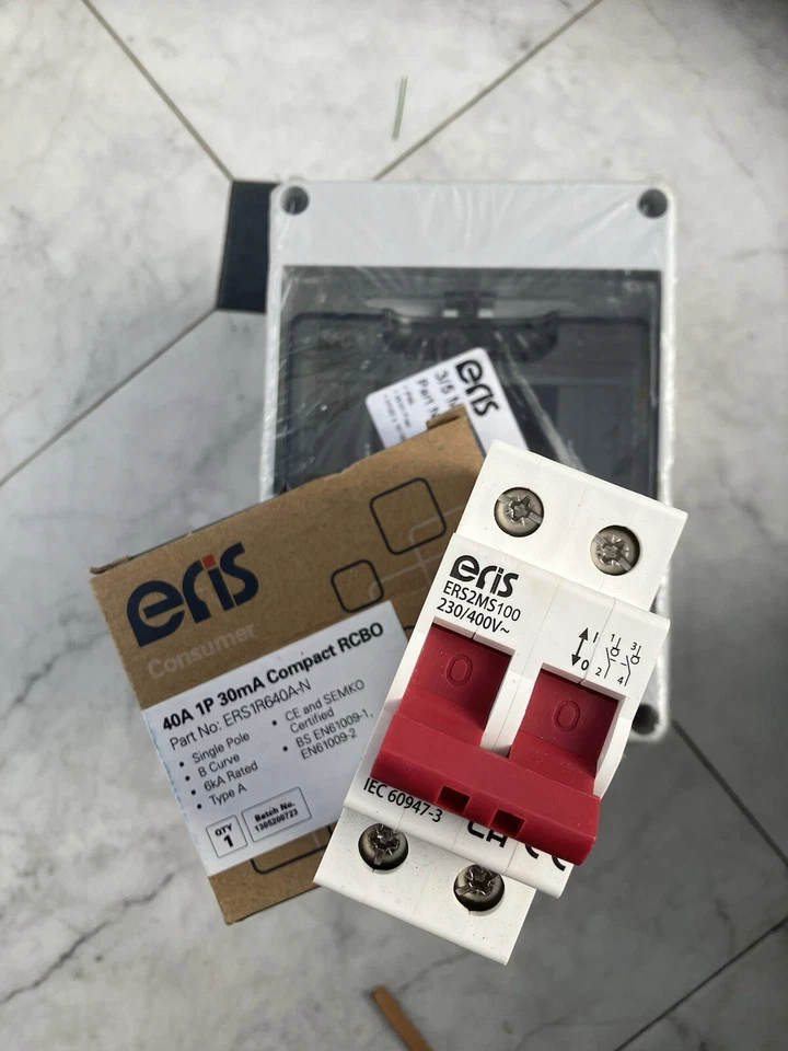 Eris 3/5 Module Box with 40a RCD and main switch - Image 1 of 1