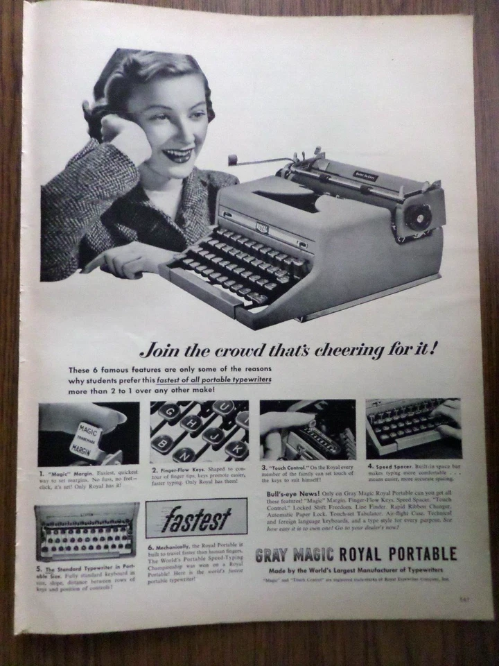 1950 Gray Magic Royal Portable Typewriter Ad   - Image 1 of 1