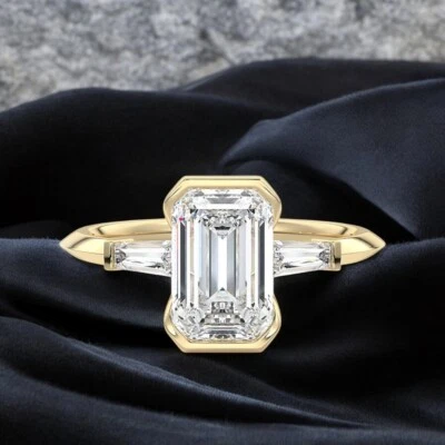 18k Yellow Gold Diamond Ring Lab Grown Emerald 2.2 Carat IGI Certified Size 7 8 - Image 1 of 4