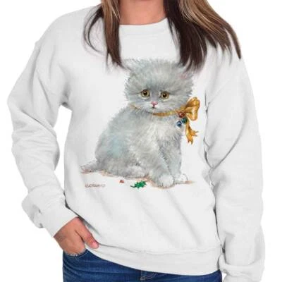 Christmas Kitten Xmas Cat Mom Grandma Gift Womens Long Sleeve Crew Sweatshirt - Image 1 of 4