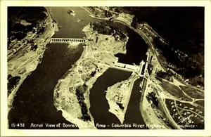 Postal con foto real RPPC con vista aérea presa de Bonneville río Columbia Oregón - Imagen 1 de 2