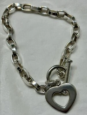 SiLPADA 925 Sterling Silver Heart Cut Out Oval Link Rolo Toggle Bracelet B0992 Foto 1 de 4