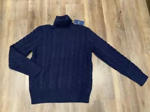 Polo Ralph Lauren Cable-Knit Wool Cashmere Turtleneck Sweater Blue Men’s Sz M - Picture 1 of 11