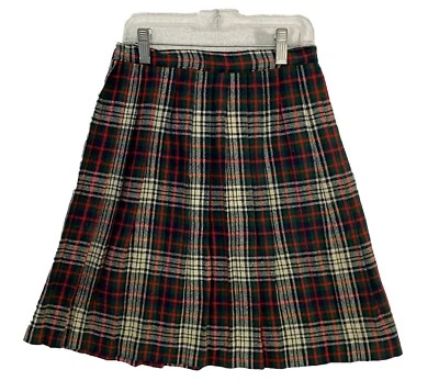 VTG 60s Plaid Pleated Skirt Red Green Wool Waist 24 " 50s Holiday Handmade - Image 1 of 4