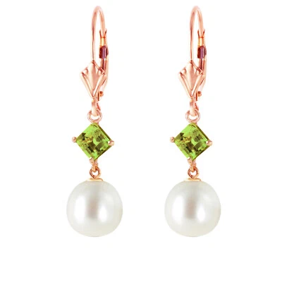 14K. GOLD LEVER BACK EARRING WITH PERIDOTS & PEARLS (Rose Gold) - Image 1 of 4