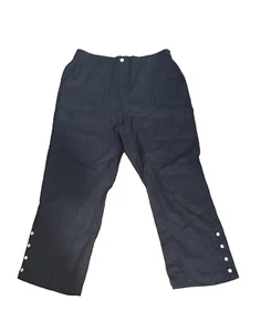TAHARI Dark Blue 100% LINEN  Pants POCKETS Women's Size XL Pearl buttons Elastic - Picture 1 of 7