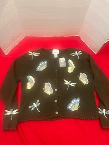 Vintage Hand Embroidered Christopher & Banks Butterflies Dragonfly Sweater SizeM - Picture 1 of 5