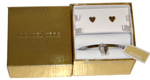 MICHAEL KORS SET REGALO Bracciale Bracciale Argento Orecchini Cuore MKJ5938040 + SCATOLA MK