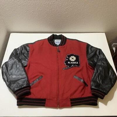 Vintage Alaska Varsity Jacket Wool Leather Chenille Patch Talon Zip Men’s XL - Image 1 of 4