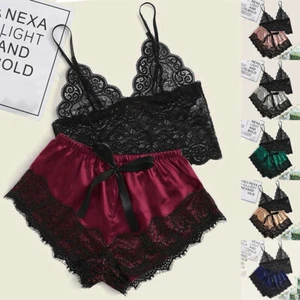 1 Set Womens Lace Sleepwear Lingerie Tops And Shorts Babydoll Underwear! - Picture 1 of 18