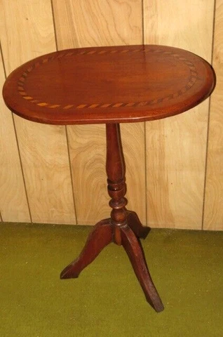 Vintage Maple Oval Tilt Top Table with Border Inlay and Pedestal Base Cover
