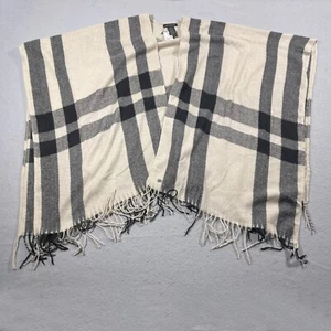 Poncho Banana Republic OS Erin plaid frange neutre mantello avvolgente morbido accogliente nuovo con etichette - Foto 1 di 7