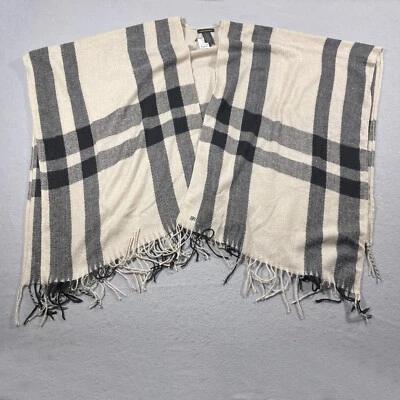 Banana Republic Poncho OS Erin Plaid Neutral Fringe Cape Wrap Soft Cozy NWT - Image 1 of 4
