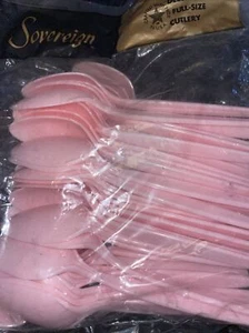 SOVEREIGN new plastic DELUXE cutlery PINK Made in USA (50 Count) Spoons - Picture 1 of 3