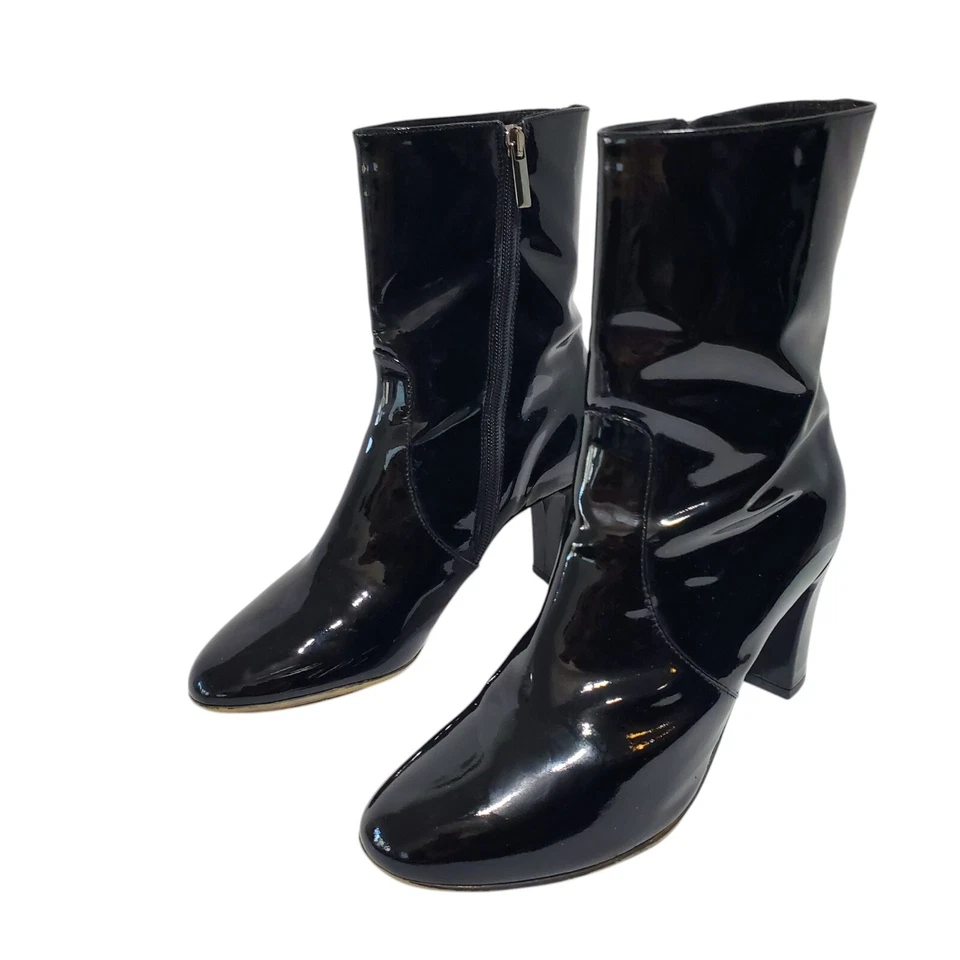 AQUATALIA Black Patent Leather Boots Size 8 Midi 3” Heel Lined Zip waterproof - Image 1 of 4