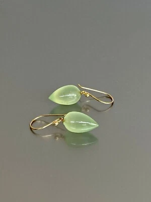 100% Naturale Prehnite Lacrima 925 Argento Sterling Placcato Oro Pendente Parure - Immagine 1 di 4