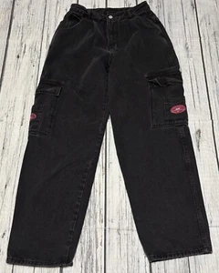 Shein Cargo Wake Jeans Women's Sz 6 Black Denim Skater Y2K Style Baggy Carpenter - Picture 1 of 11