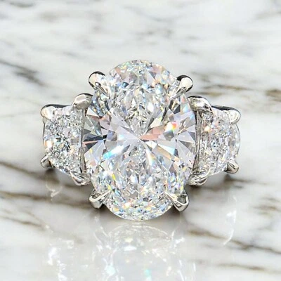 Anillo de 3 piedras de diamantes cultivados en laboratorio ovalados de platino de 5,80 quilates F VS1 certificado IGI Foto 1 de 4