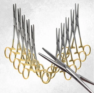 10 PCS O.R GRADE KELLY HEMOSTAT LOCKING FORCEPS 5.5" STRAIGHT WITH GOLD HANDLE - Picture 1 of 3