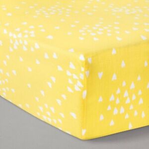 NEW 100% Cotton Cloud Island Yellow Crib Fitted Sheet With White Hearts