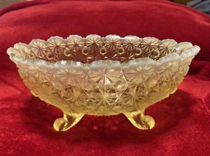 Vintage Daisy & Button Vaseline Opalescent Large 10.5 Oval Bowl W/Bright UV Glow - Picture 1 of 4