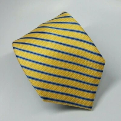 黑色和棕色 1826 真丝领带黄色蓝色条纹男式领带 59.5 x 3.5 — 第 1/4 张图片