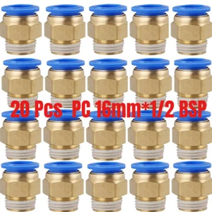 20Pcs Brass 16mm Tube × 1/2" BSP Male Connector Push To Connect Fitting - Picture 1 of 1