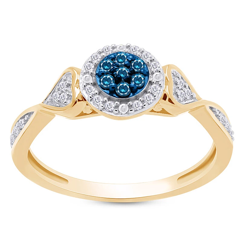 Anel de noivado de ouro 10k aglomerado de diamante natural azul e branco 1/10 quilate - Imagem 1 de 4