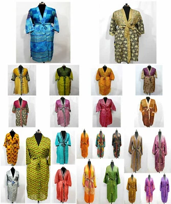 10 pcSilk Sari Kimono, Indian Saree Recycle Kimono, Vintage Silk Sari Kimono Rob - Image 1 of 4