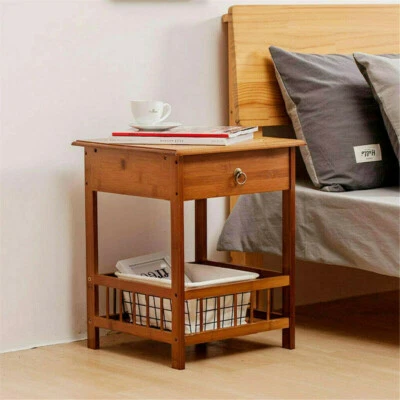 Bedside table bedside chest of drawers wood bedside cabinet with drawer & shelf antique design de - Image 1 of 4