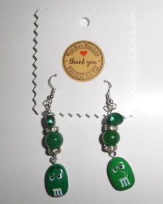 Pendientes M&Ms Perla Agua Dulce Piedras Preciosas Hechos a Mano EE. UU. NUEVOS Publicidad Verde M&M Foto 1 de 3