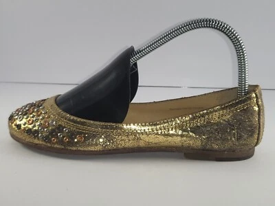 Frye Mujer Ballet Plano Carson Talla 6M Dorado Tachonado Cuero Envejecido Verano Foto 1 de 4