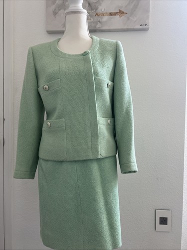 Tuta Chanel Vintage 1994 Verde Mare Gonna E Giacca Tg 38 (US6)