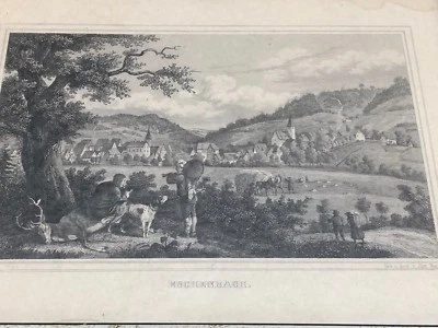 KUNST DRUCK GERAHMT NACH RADIERUNG ESCHENBACH 21x16cm - Bild 1 von 4