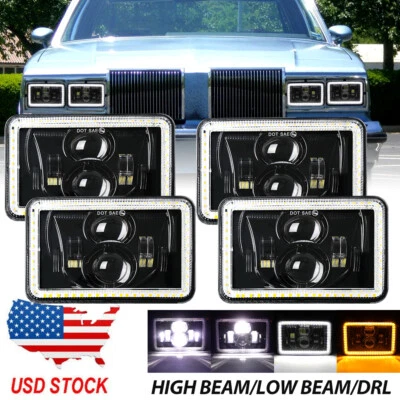 4pcs 4x6" inch Square LED Headlights Hi/Lo DRL H4 For Cutlass 1980-1988 - Image 1 of 4