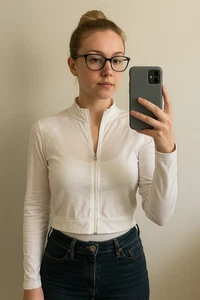 ASOS DESIGN Weißer Cropped Zip Hoodie | Damen UK 10 | Leichte Baumwollmischung - Bild 1 von 6